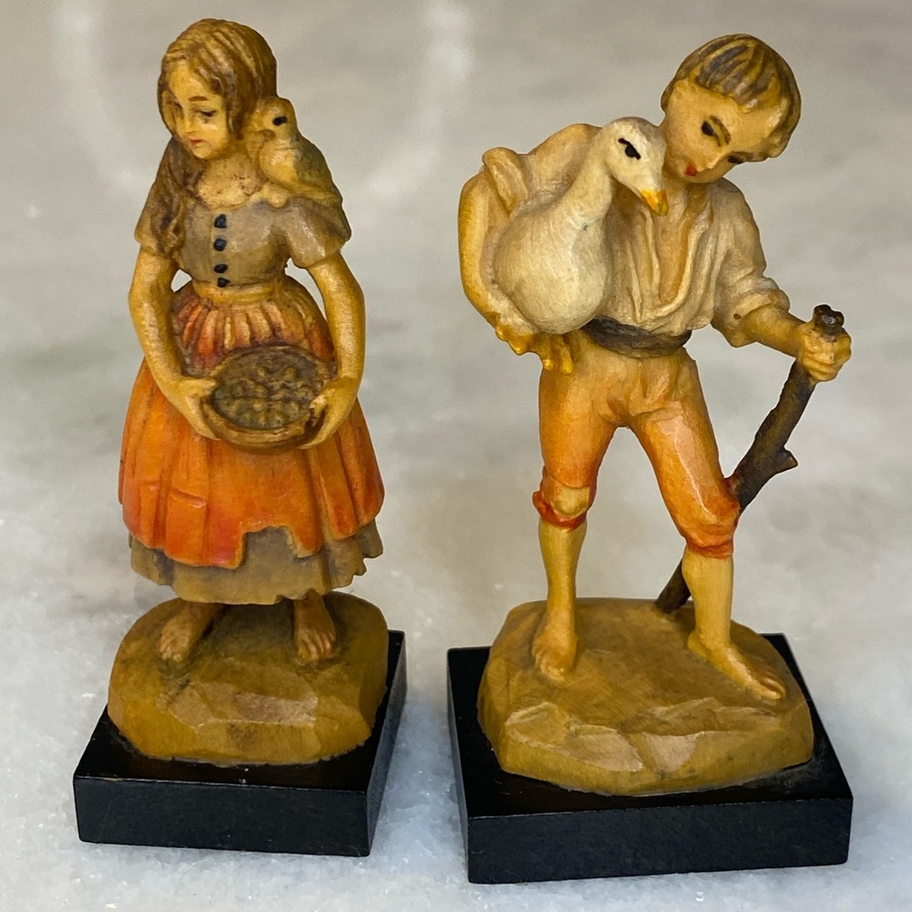 Jobin Brienz of Switzerland Little Lisa & Boy with Goose Mini Figurines -2.75" H